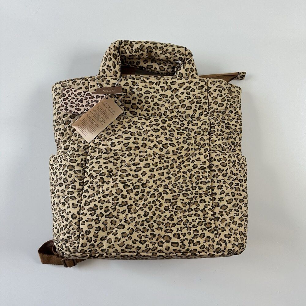 NWT BEIS x Elsa Hosk Quilted Backpack Tote Diaper Bag in Animal Print Wild Child